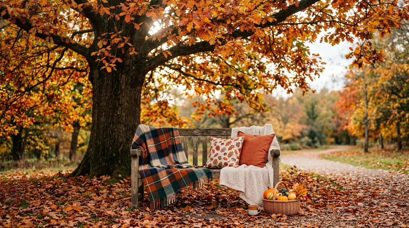 Let wood and woven materials deepen the mood inspiration for an outdoor fall setting.